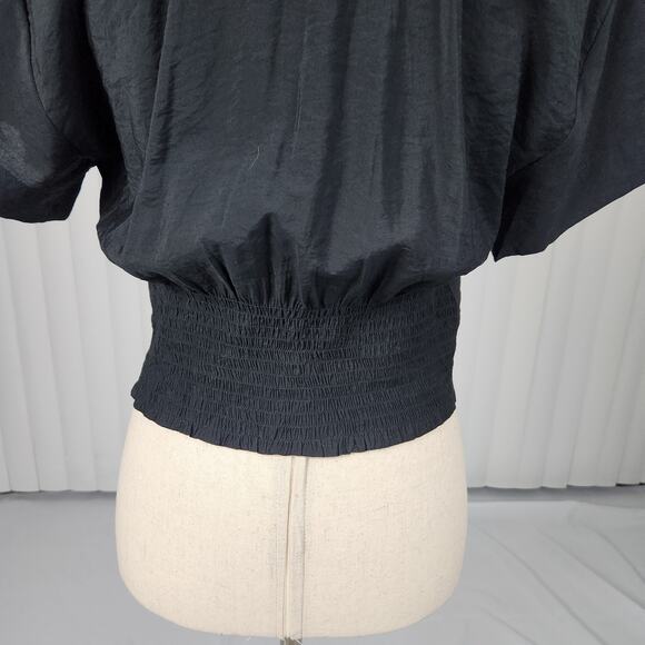 Madewell Drapey Banded-Bottom Button-Down Crop Top Black Women's Size Medium New - Picture 9 of 11